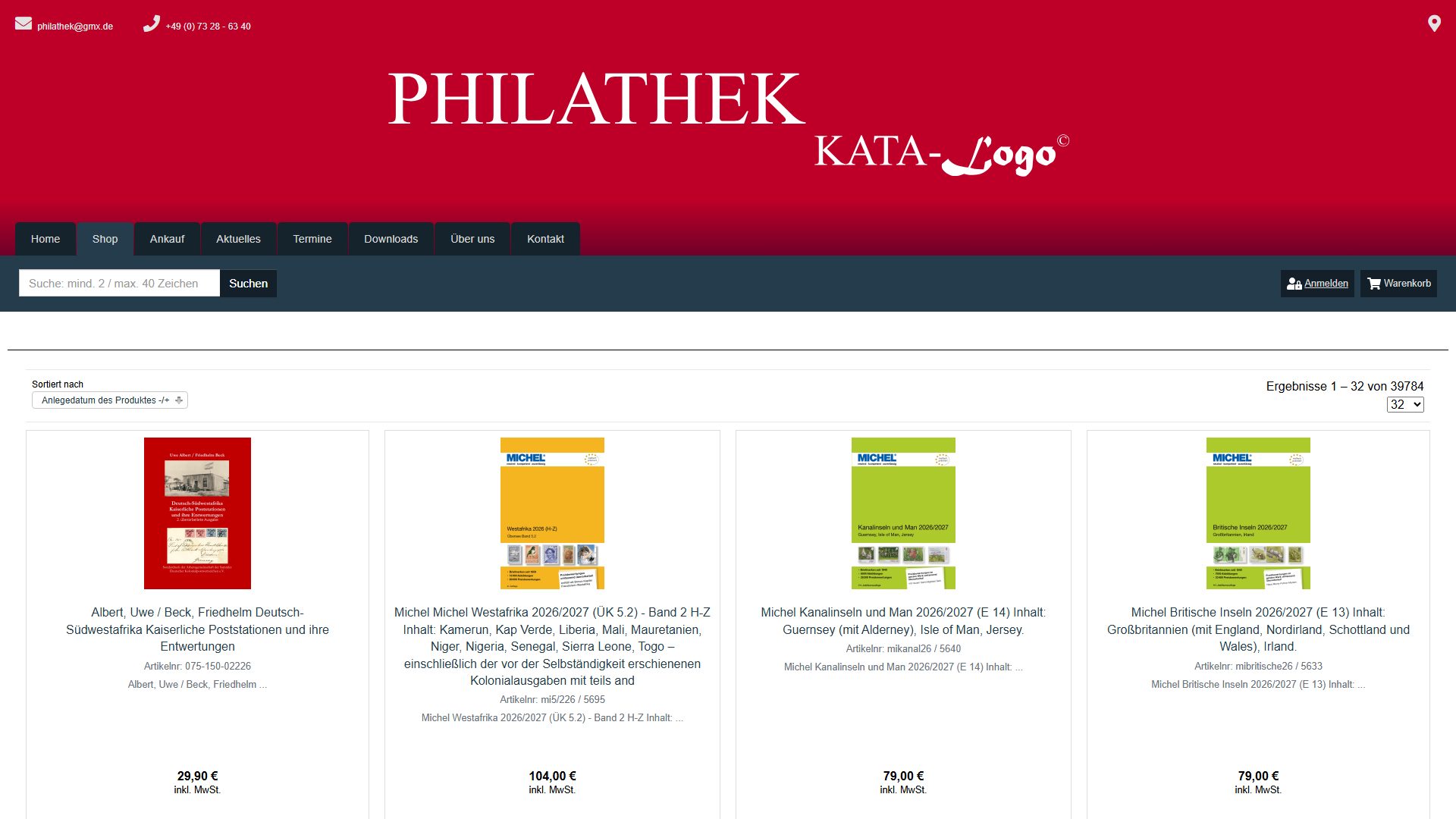 Produktübersicht des individuellen VirtueMart-Shops von Philathek